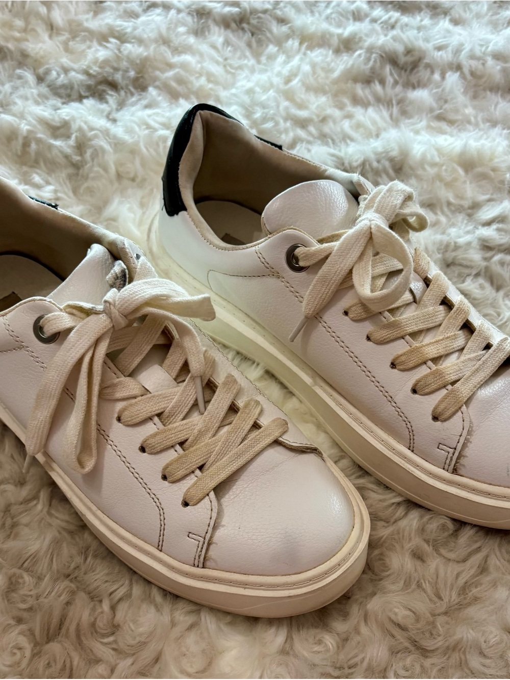 Steve Madden Leather Lace-Up Women’s Sneakers in white with Black - Picture 2 of 5
